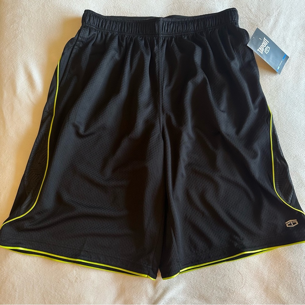 [Tapout] Black Printed Panel Shorts with Neon Trim Size Large